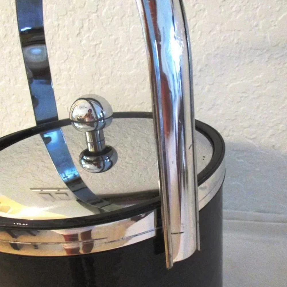 Vintage Silver & Black Faux Marble Ice Bucket